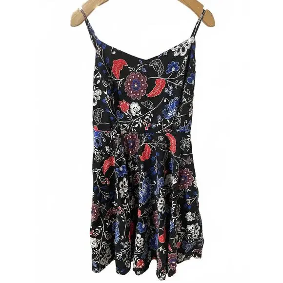 Old Navy Summer Dress Women's Size Large Black Mini Floral Straps - Picture 1 of 8